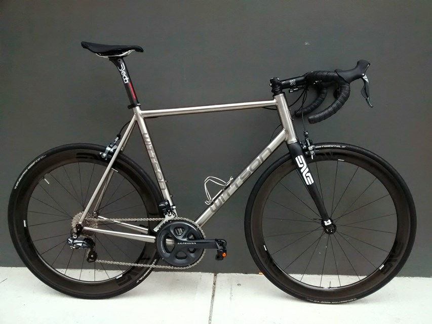 titanium road bicycle with ultegra di2 groupset enve wheelset and fork
