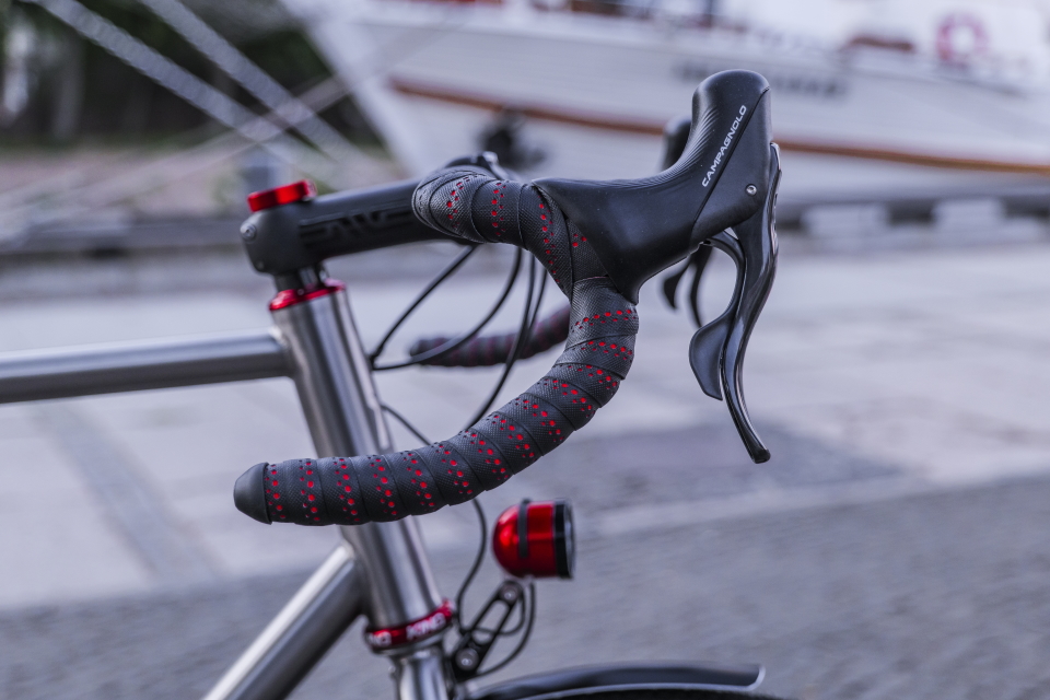 Custom titanium gravel bicycle with Campagnolo Super Record