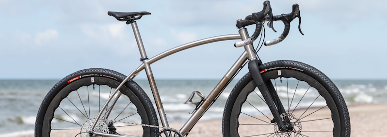 Custom titanium gravel bicycle with fulcrum sharq wheelset
