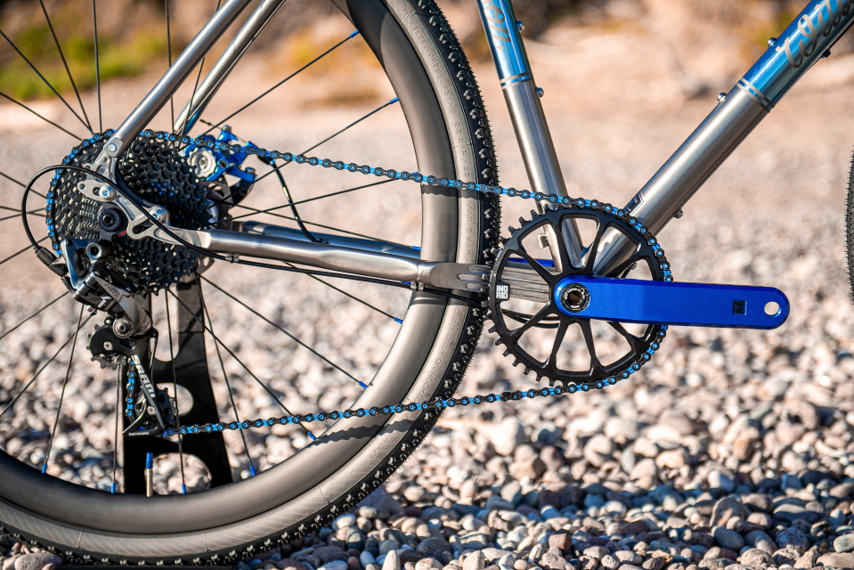 Custom titanium gravel bicycle with Ingrid crankset