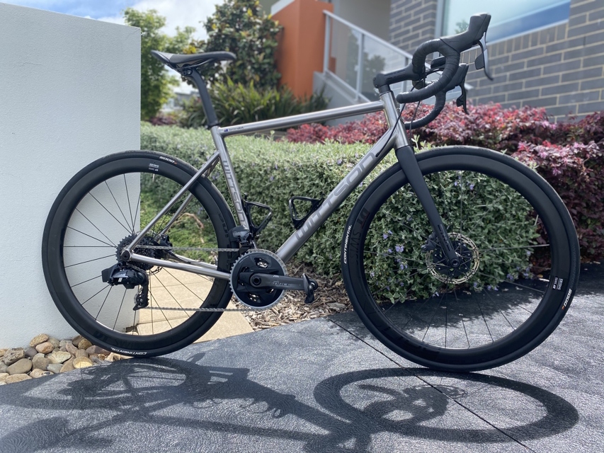 Custom titanium bicycle with SRAM Force eTap AXS groupset